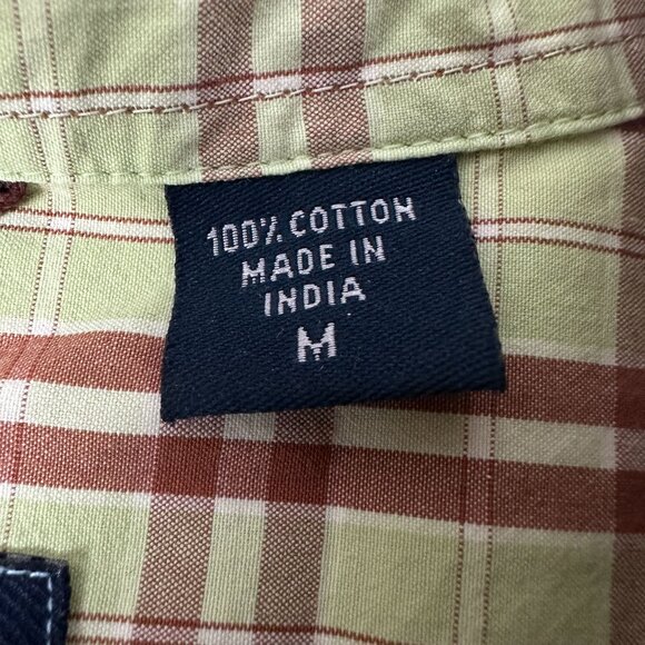 Izod Jeans Mens Plaid Short Sleeve Shirt Size Medium Cotton Made In India - Picture 6 of 7
